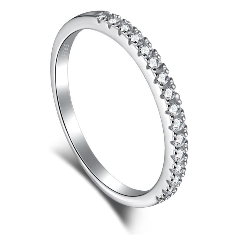 Sterling Silver Half Paved Ring
