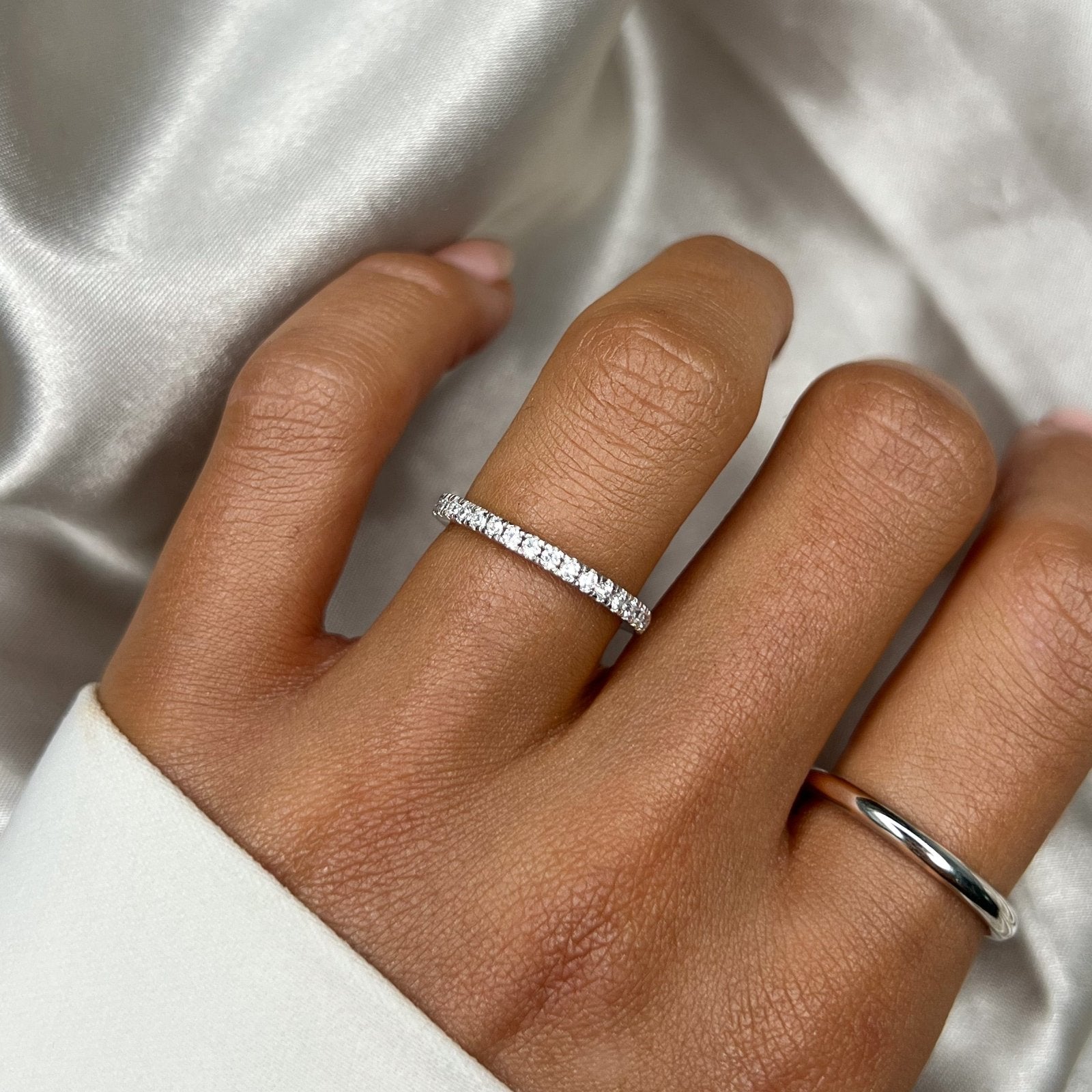 Sterling Silver Half Paved Ring