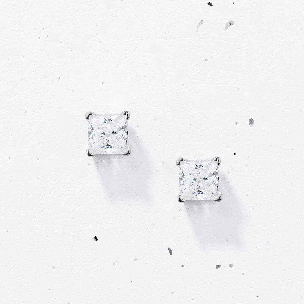 Princess Cut Square Stud Earrings