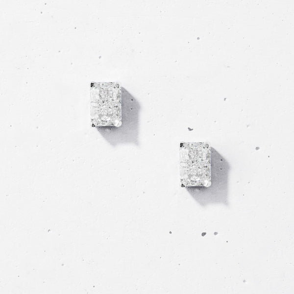 Crushed Ice Rectangular Stud Earrings