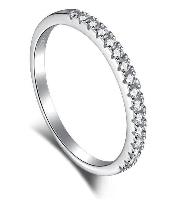 Sterling Silver Half Paved Ring