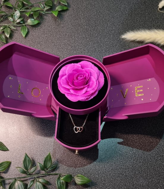 Boîte à bijoux en rose éternelle violette en forme de carrousel