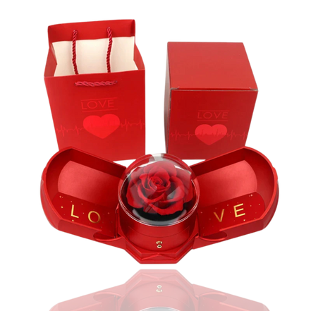 Boîte à bijoux en rose éternelle rouge en forme de carroussel