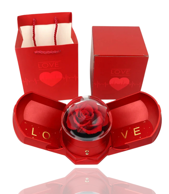 Boîte à bijoux en rose éternelle rouge en forme de carroussel
