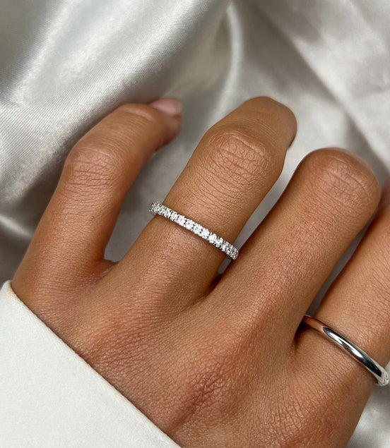 Sterling Silver Half Paved Ring